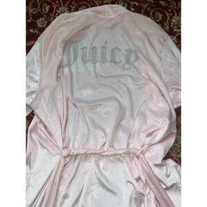 Juicy Couture Pink Velour Robe with Rhinestone Logo – Size L